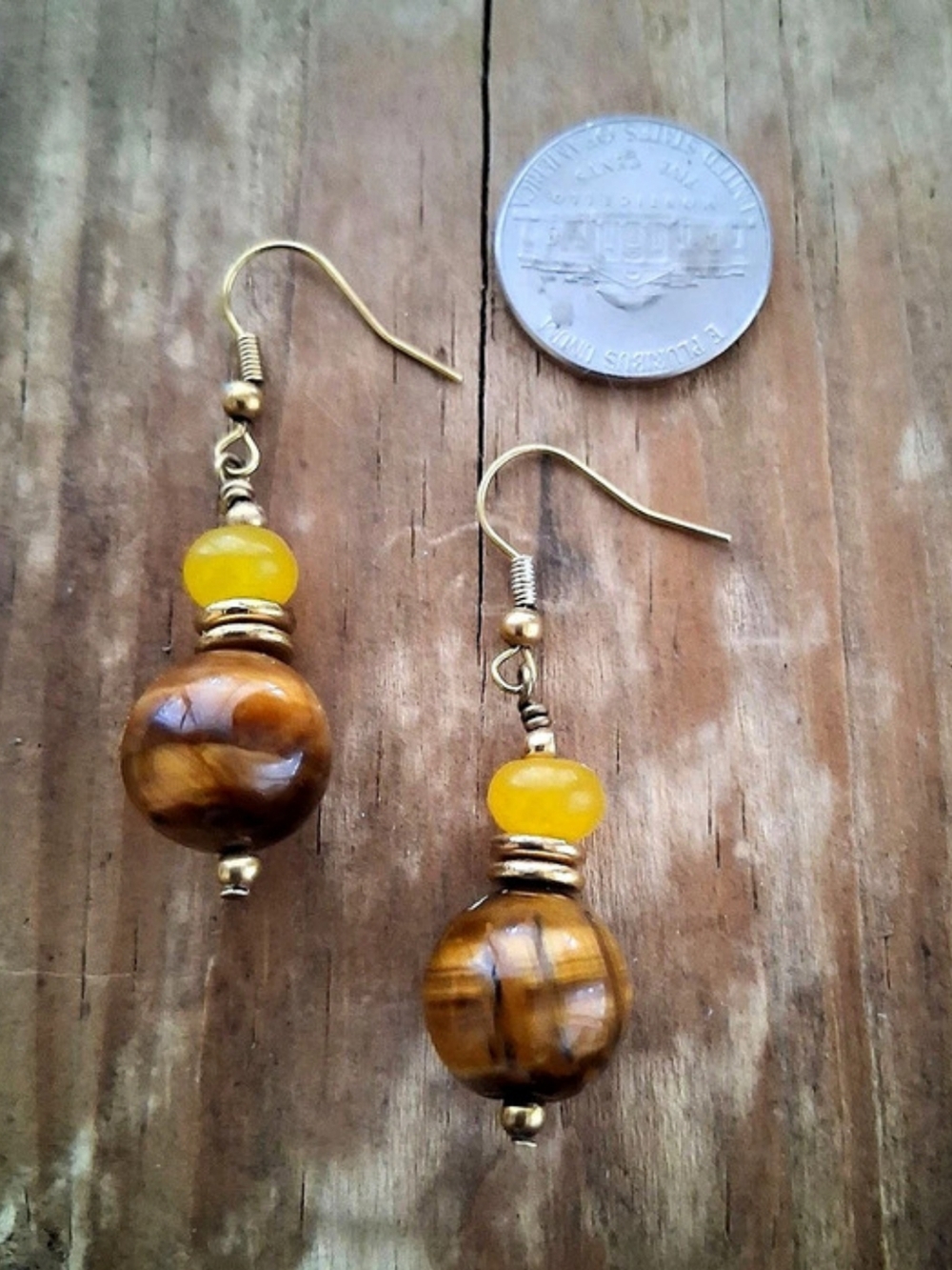 Tigers Eye & Jade Dangle Earrings